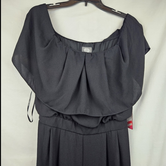 Vince‎ Camuto Black Jumpsuit Sz 10 Off Shoulder Classic Preppy Minimalist - Picture 3 of 7